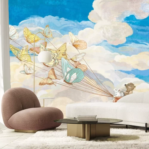 Fotobehang Dieren en vlinders tegen de lucht - kinderpatroon