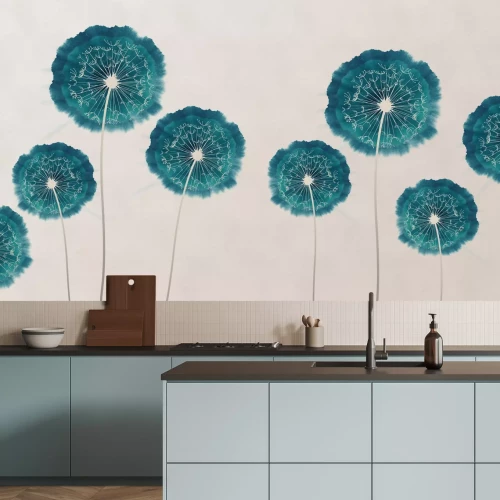 Fotobehang Turquoise paardebloemen aquarelstijl abstract botanisch patroon