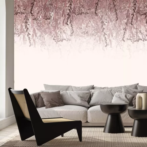 Fotobehang Delicaat roze bloemen- en hangplantenpatroon op een lichte achtergrond