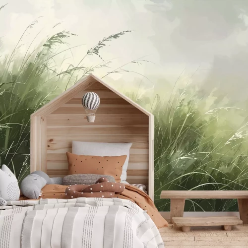 Fotobehang Groen landschap grasveld natuurlijk idyllisch landschap