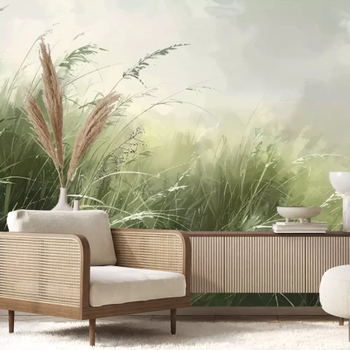 Fotobehang Groen landschap grasveld natuurlijk idyllisch landschap