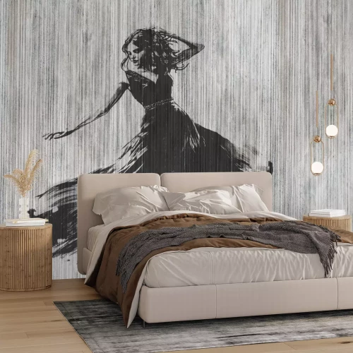 Fotobehang Dansende vrouw abstract op een gestructureerde achtergrond met strepen