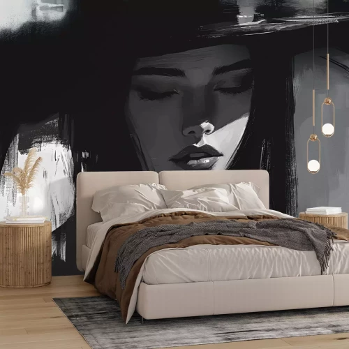 Fotobehang Artistiek portret van een vrouw met een hoed