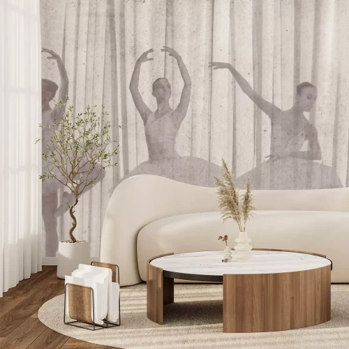 Fotobehang Ballerina's in beweging tegen een gestructureerde achtergrond