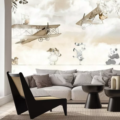 Fotobehang Schattige dieren en vliegtuigen