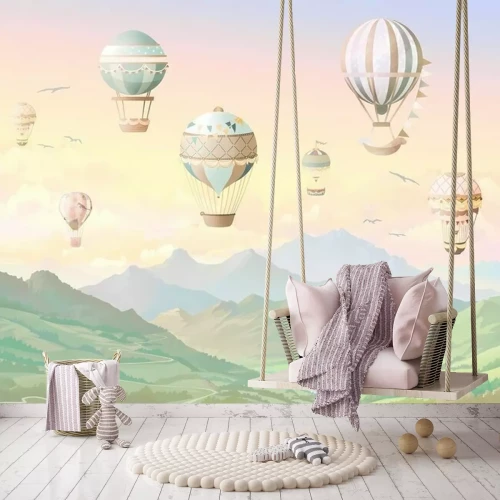 Fotobehang Prachtige ballonnen boven de bergen