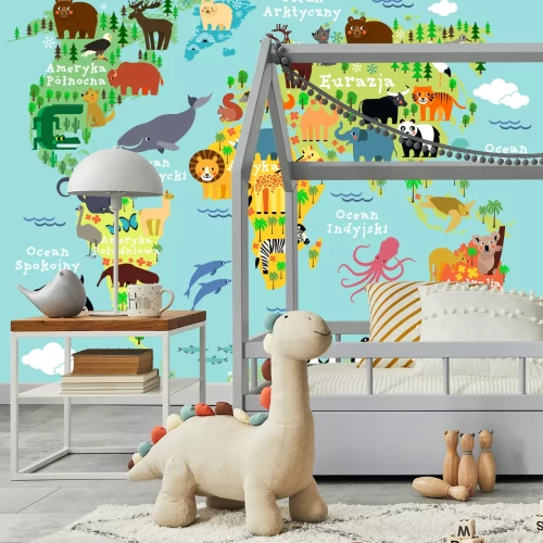 Fotobehang Dieren van de wereldkaart in het Pools