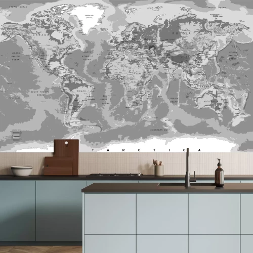 Fotobehang Grijze wereldkaart