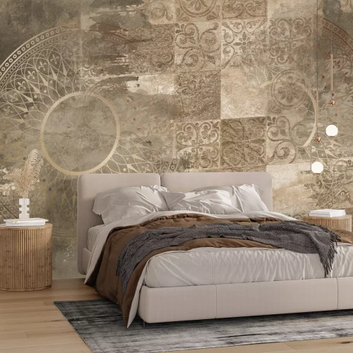 Fotobehang Elegant ornamentpatroon op een vintage betonnen achtergrond