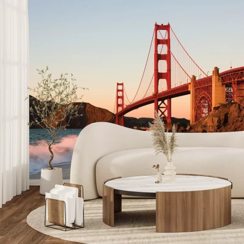 Fotobehang Landschap van de Golden Gate Bridge bij zonsondergang, pittoresk landschap
