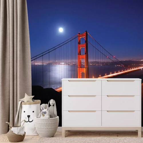 Fotobehang Nachtelijk landschap van de Golden Gate Bridge