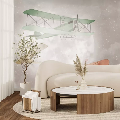 Fotobehang Retro kleurrijke vliegtuigen in de lucht