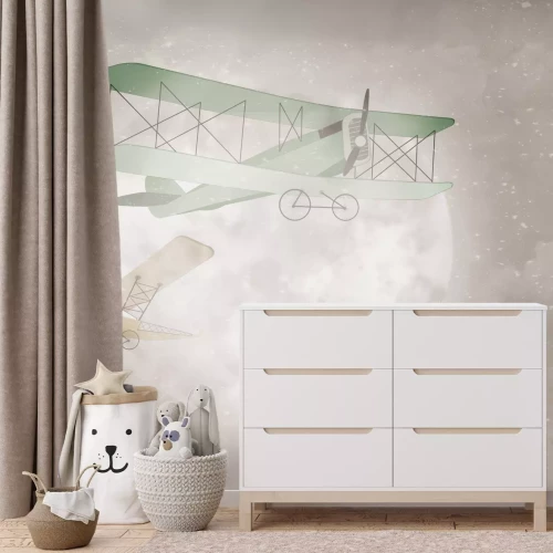 Fotobehang Retro kleurrijke vliegtuigen in de lucht