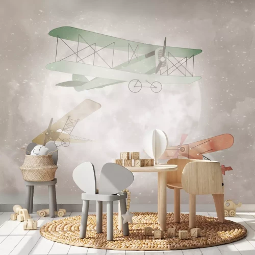 Fotobehang Retro kleurrijke vliegtuigen in de lucht