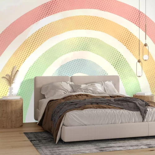 Fotobehang Pastel regenboog met stippen op een lichte achtergrond