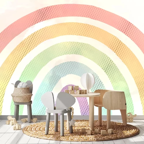 Fotobehang Pastel regenboog met stippen op een lichte achtergrond