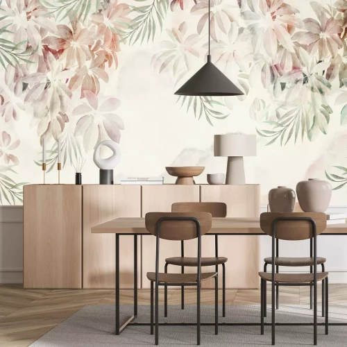 Fotobehang Delicaat tropisch bladerenpatroon in aquarelstijl botanische compositie