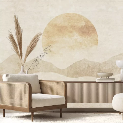 Fotobehang Abstracte landschapsberg en zonsondergang textuur achtergrond