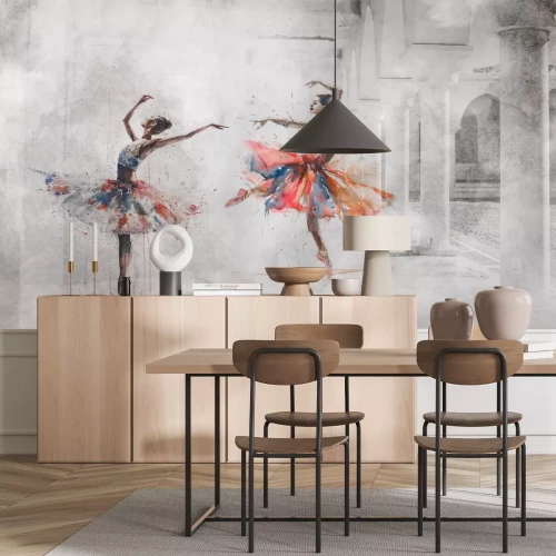 Fotobehang Dansende ballerina&#39;s en architectonische zuilen