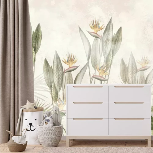 Fotobehang Tropische bloemen en bladeren