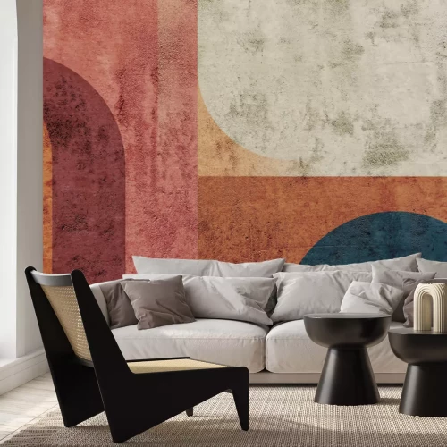 Fotobehang Geometrische vormen op een gestructureerde betonnen achtergrond