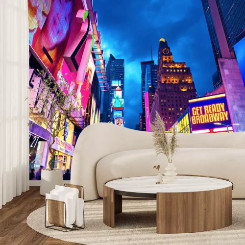 Fotobehang Manhattan bij nacht stadsgezicht