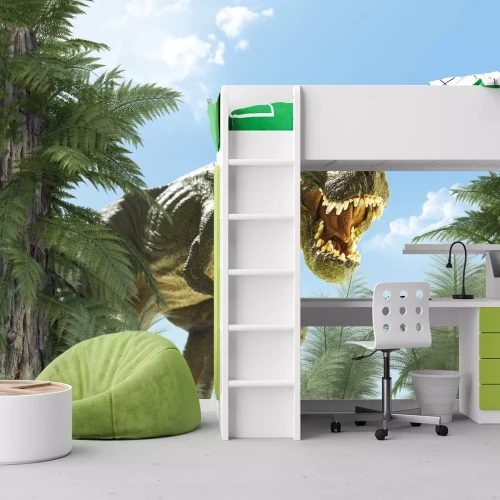 Fotobehang Kinderpatroon met dinosaurussen en tropische planten