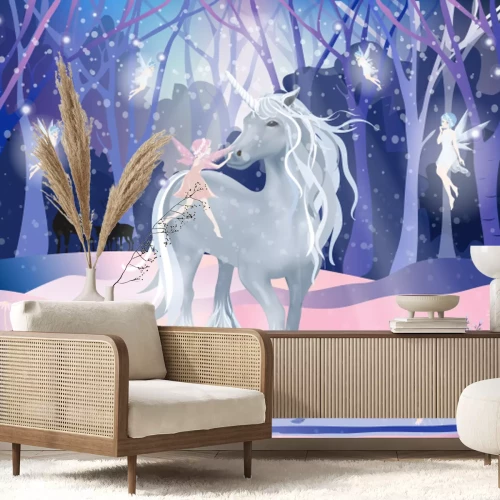 Fotobehang Eenhoorn en feeën in een sprookjesland