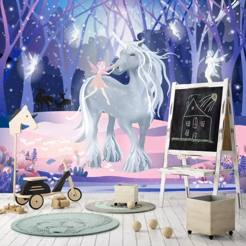Fotobehang Eenhoorn en feeën in een sprookjesland
