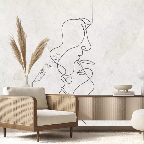 Fotobehang Lijntekeningportret op een betonnen achtergrond