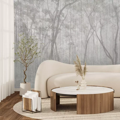 Fotobehang Mistige bomen in een vredig park