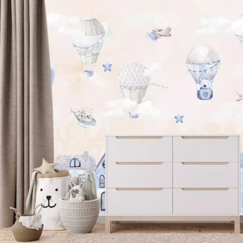 Fotobehang Een fantastische aquarelstad in de wolken