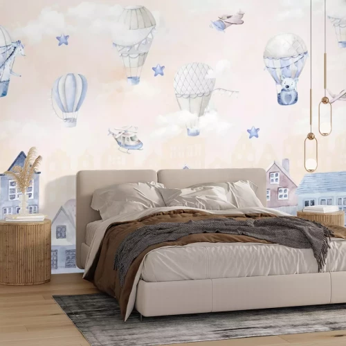 Fotobehang Een fantastische aquarelstad in de wolken