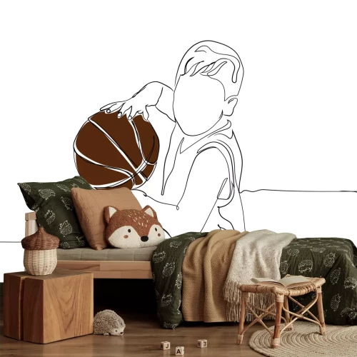 Fotobehang Een jonge jongen die basketbal oefent