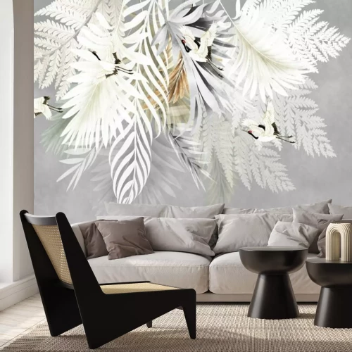 Fotobehang Palmbladeren en varens met vogelmotief