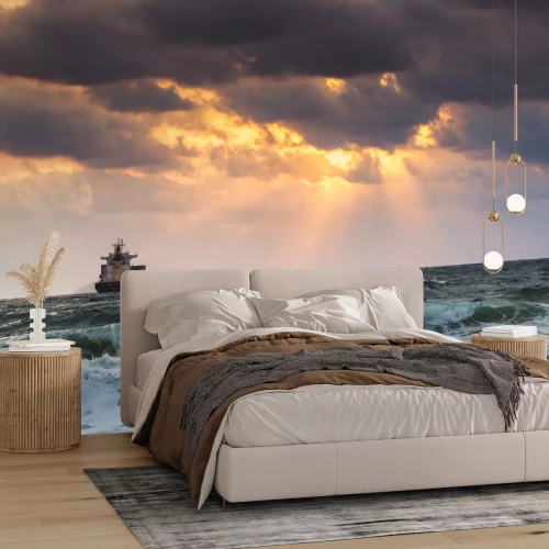 Fotobehang Schip bij zonsondergang