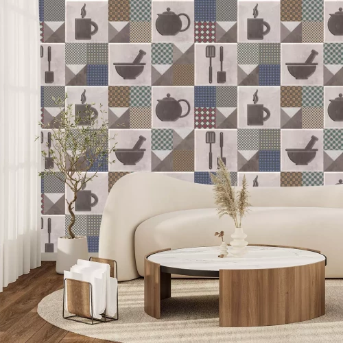 Fotobehang Vierkante keukentegels