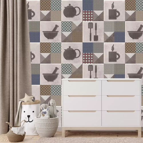 Fotobehang Vierkante keukentegels