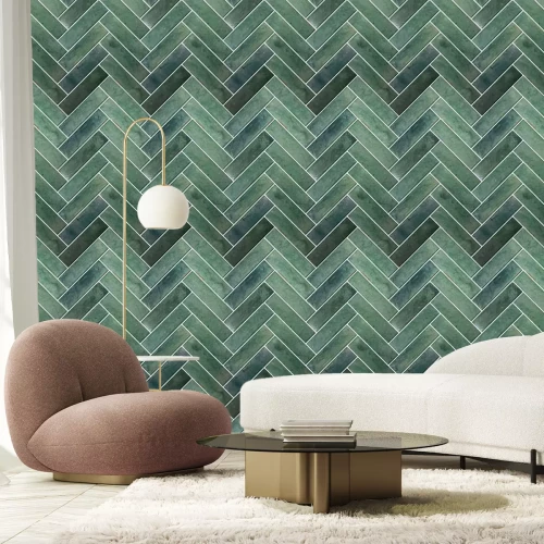 Fotobehang Een elegante compositie van groene tegels