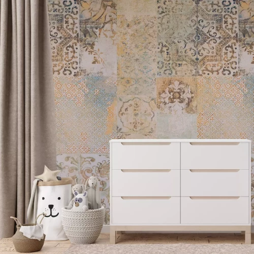 Fotobehang Ornamentaal patroon van vierkante tegels