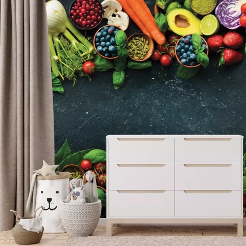 Fotobehang Verschillende groenten en fruit met zaden