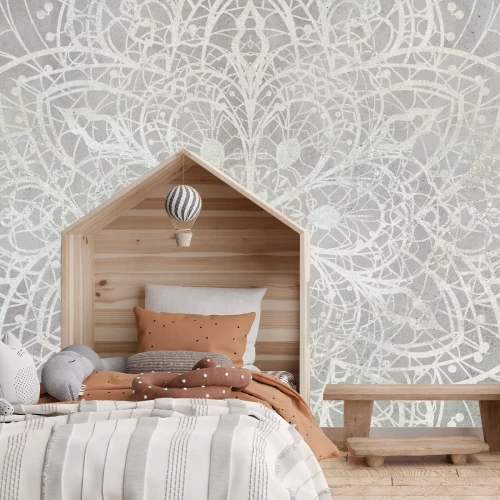 Fotobehang Witte mandala-lijnen op een lichte achtergrond