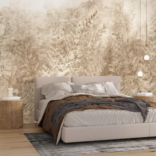 Fotobehang Delicate bruine bladeren op een lichte achtergrond