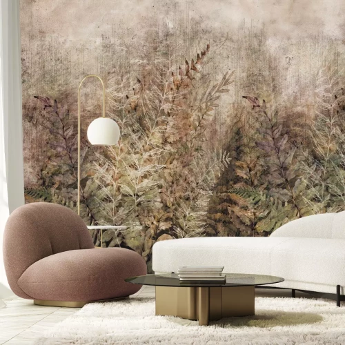 Fotobehang Weelderige vegetatie met struiken in een wilde weide