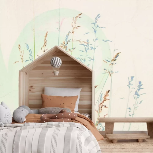 Fotobehang Delicate veldgrassen tegen een lichte achtergrond