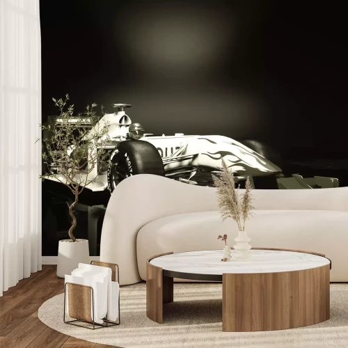 Fotobehang Formule 1-racewagen op een donkere achtergrond