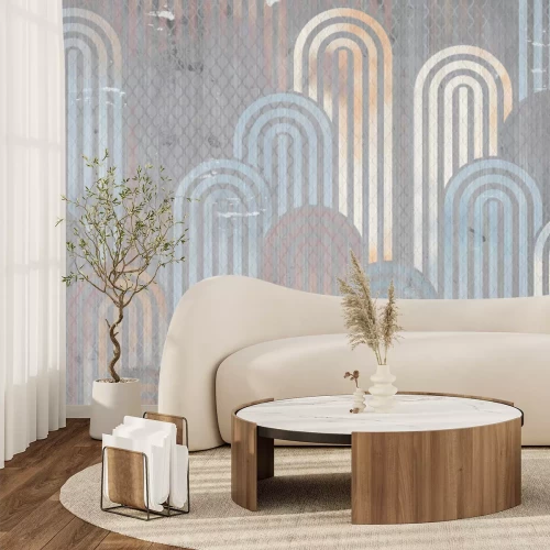 Fotobehang Geometrische vormen en bogen op een gestructureerde achtergrond - een modern patroon