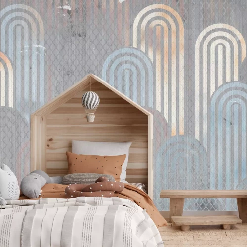 Fotobehang Geometrische vormen en bogen op een gestructureerde achtergrond - een modern patroon