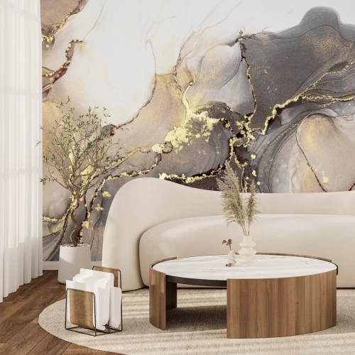 Fotobehang Waterverf marmerpatroon met goud