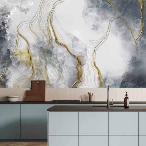 Fotobehang Gouden lijnen op een abstracte marmeren textuurachtergrond